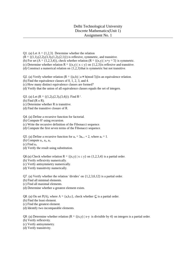 Discrete Mathematics Assignment No. 1 | PDF | Mathematical Logic ...
