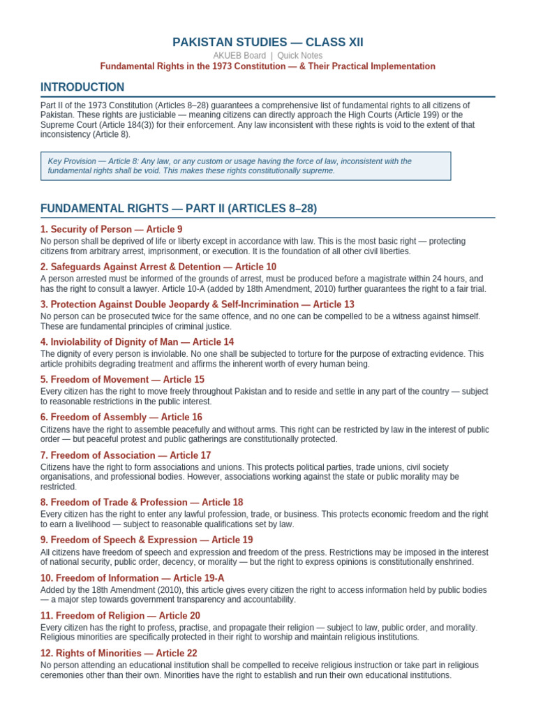 Fundamental Rights Notes | PDF | Social Policy | Government And Personhood
