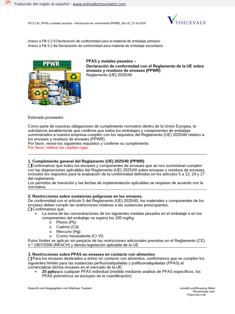 FB 5.2.9c - PFAS and Heavy Metals - Declaration of Compliance (PPWR ...