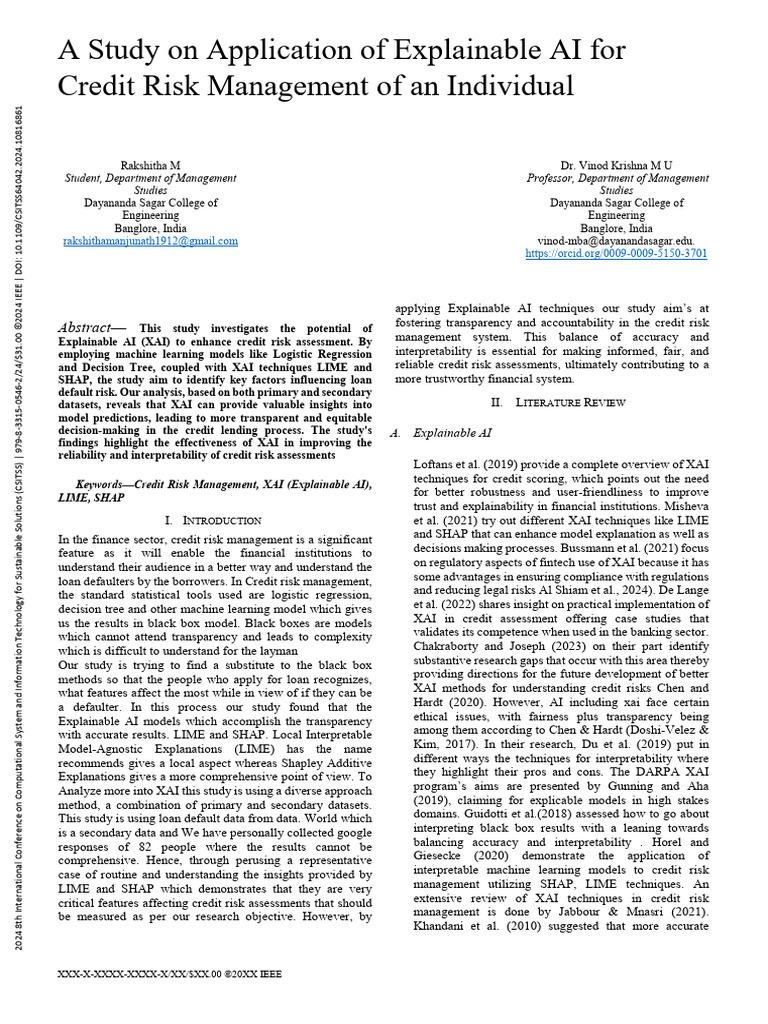 A Study on Application of Explainable AI for Credit Risk Management of ...