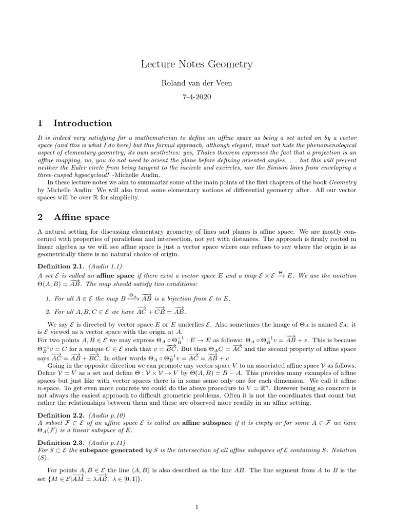 Lecture Notes Geometry 20 | PDF | Euclidean Space | Vector Space