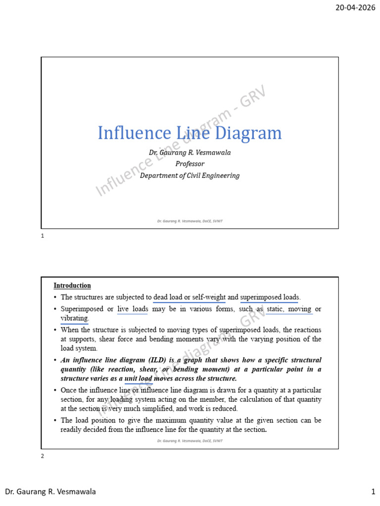 Influence Line Diagram_Slides Notes | PDF | Bending | Elasticity (Physics)