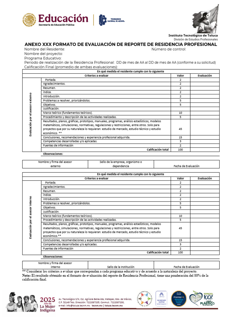 05 Formato Eval Reportes Resid 82 | PDF | Economias