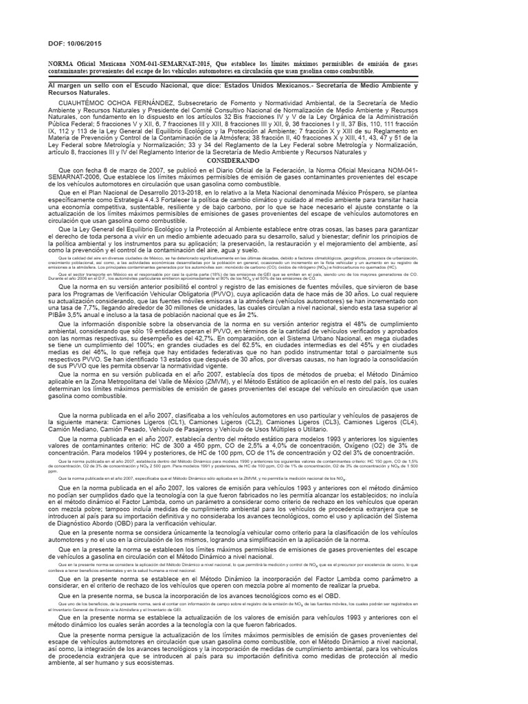 Nom 041 Semarnat 2015 | PDF | La contaminación del aire | Dióxido de ...
