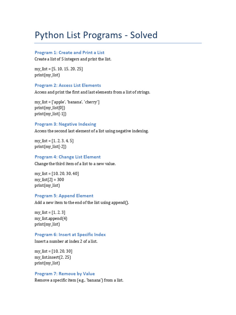 1 List Programs Worksheet | PDF | Computer Programming | Software ...