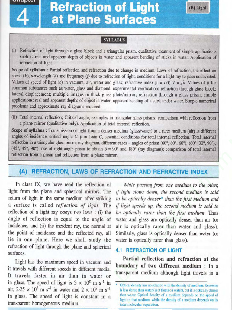 Class 10 Selina Physics Chapter 04 Refraction of Light at Plane ...