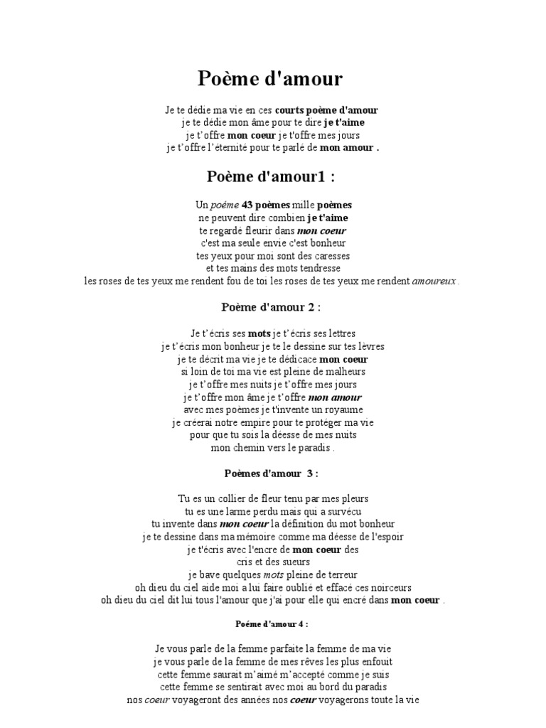 Poemes D Amour Amour