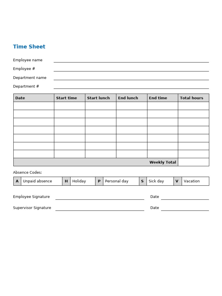 Sample Time Sheet Format | PDF