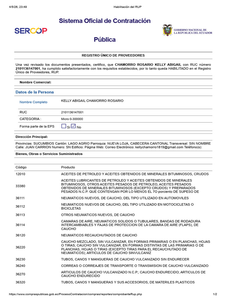 Rup Importcaucho Lago Agrio | PDF