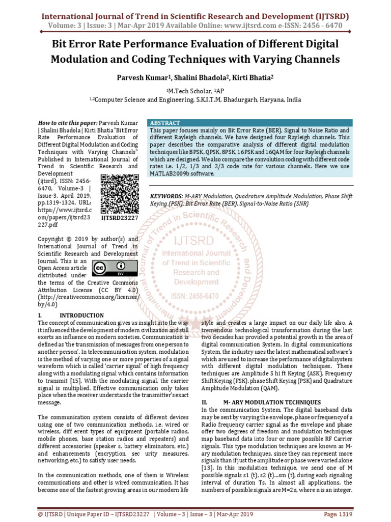 283 Bit Error Rate Performance Evaluation of Different Digital ...