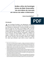 Análise Crítica Da Sociologia Econômica de Mark Granovetter Os Limites de Uma Leitura Do Mercado em Termos de Redes e Imbricação