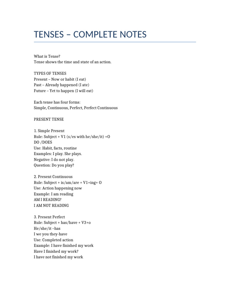 Tenses Complete Notes | PDF | Grammatical Tense | Semantics