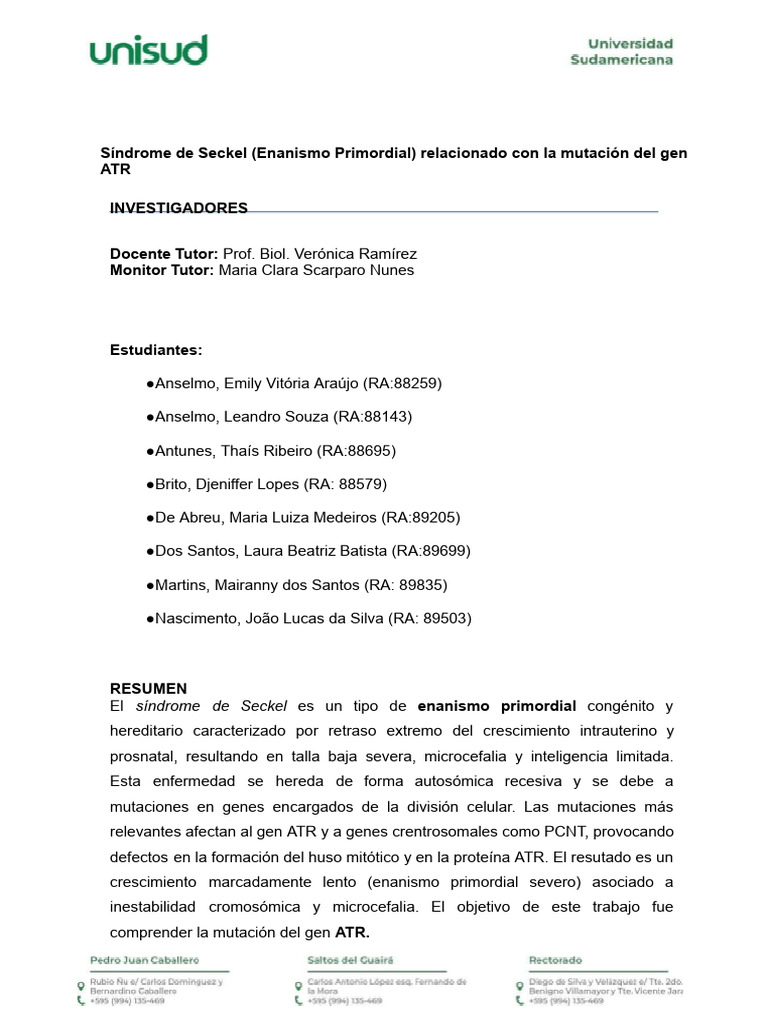 Sindrome de Seckel 1er L.docx | PDF | P53 | Gene