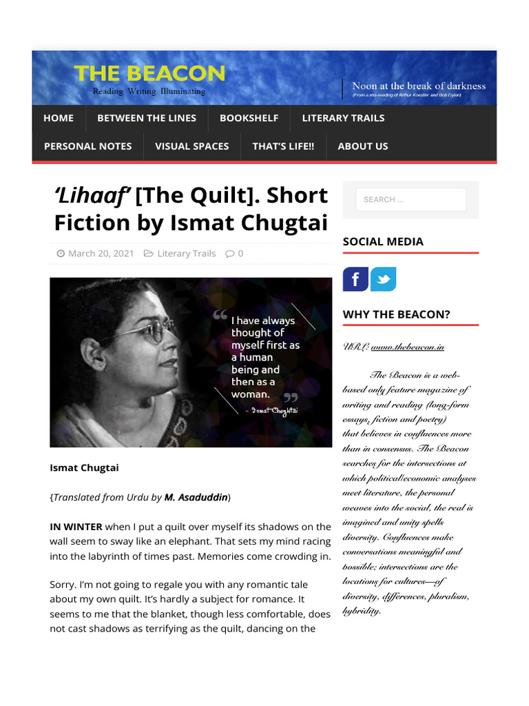 ‘Lihaaf’ [the Quilt]. Short Fiction by Ismat Chugtai | the Beacon ...