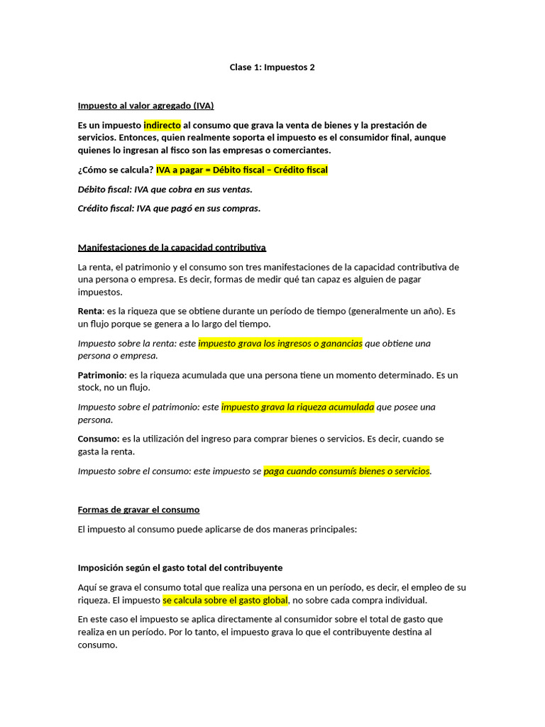 Clase 1 - Impuestos 2 | PDF | Impuestos | Impuesto al valor agregado