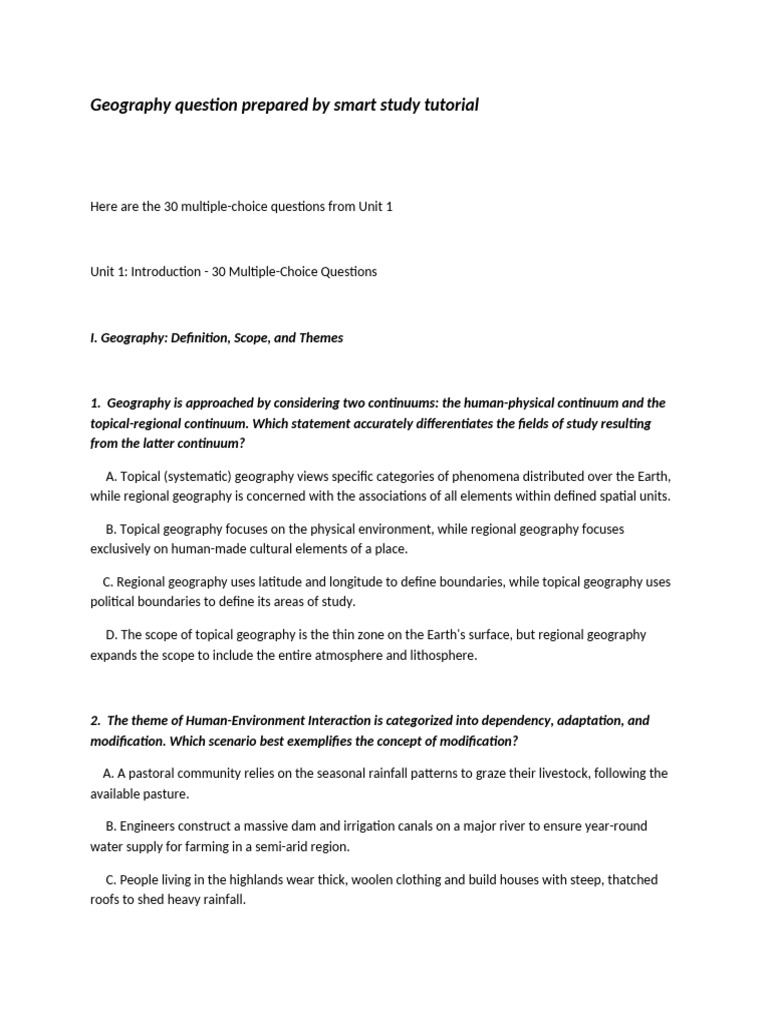 Geography Question From Unit 1 | PDF | Map | Earth Sciences