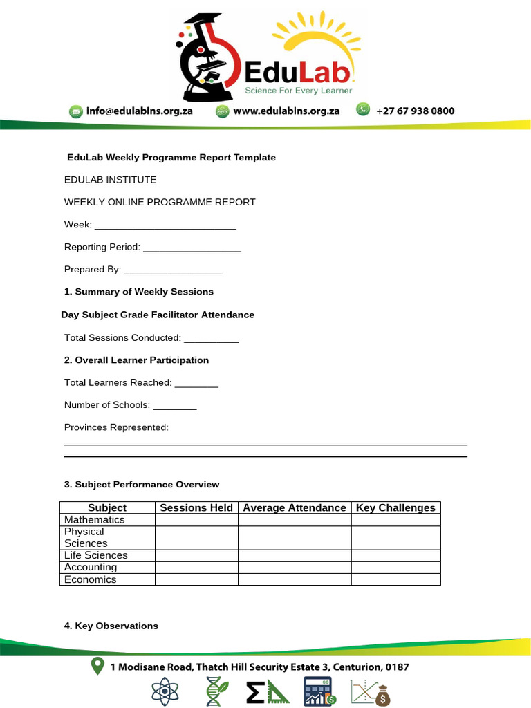 EduLab Weekly Programme Report Template | PDF