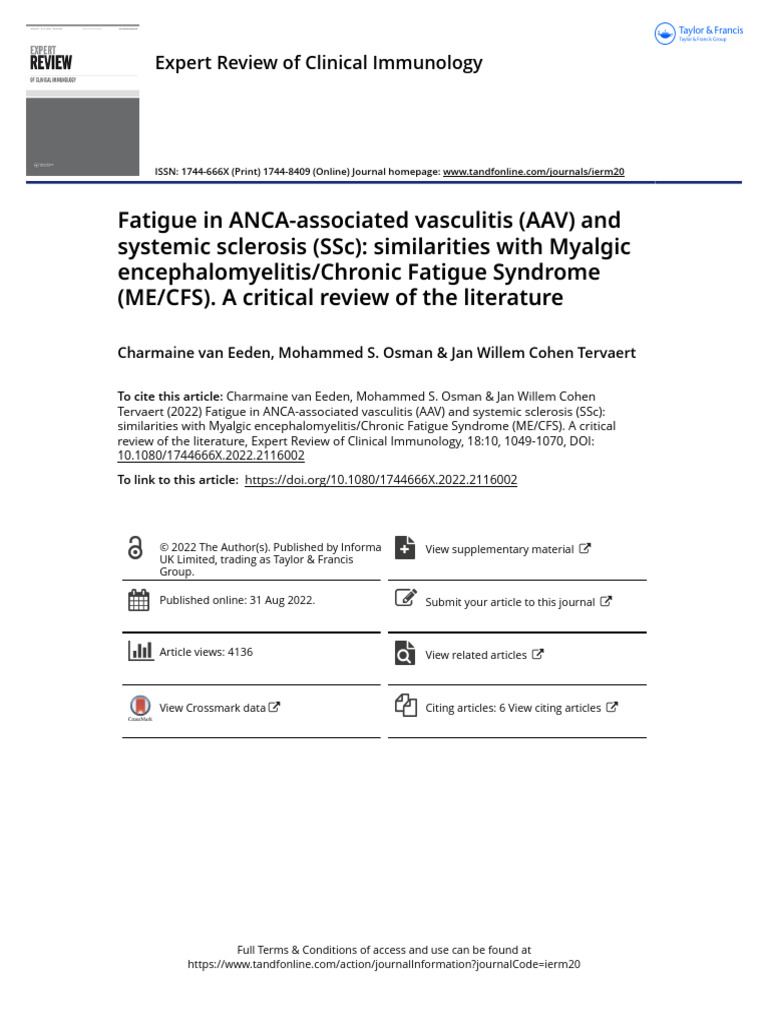Fatigue in ANCA-Associated Vasculitis AAV and Systemic Sclerosis SSc ...