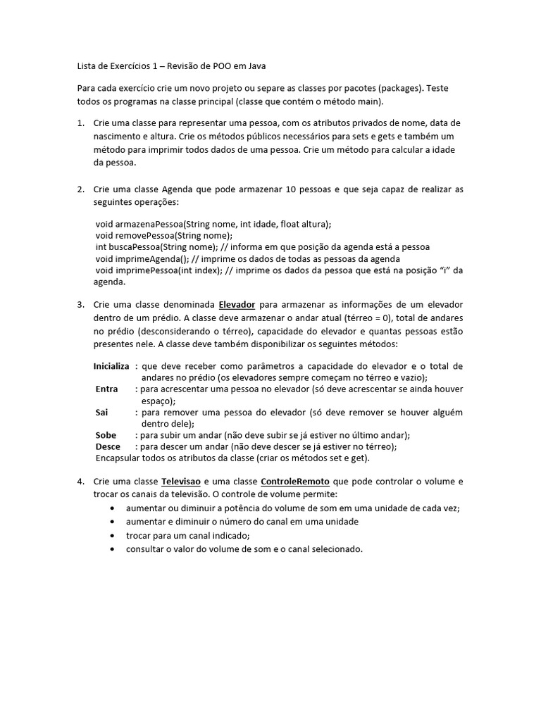 Lista de Exercicios JAVA 3 | PDF