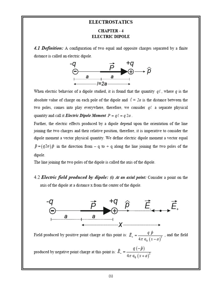 Electrostatics-4 Electric Dipole PDF | PDF | Dipole | Oscillation