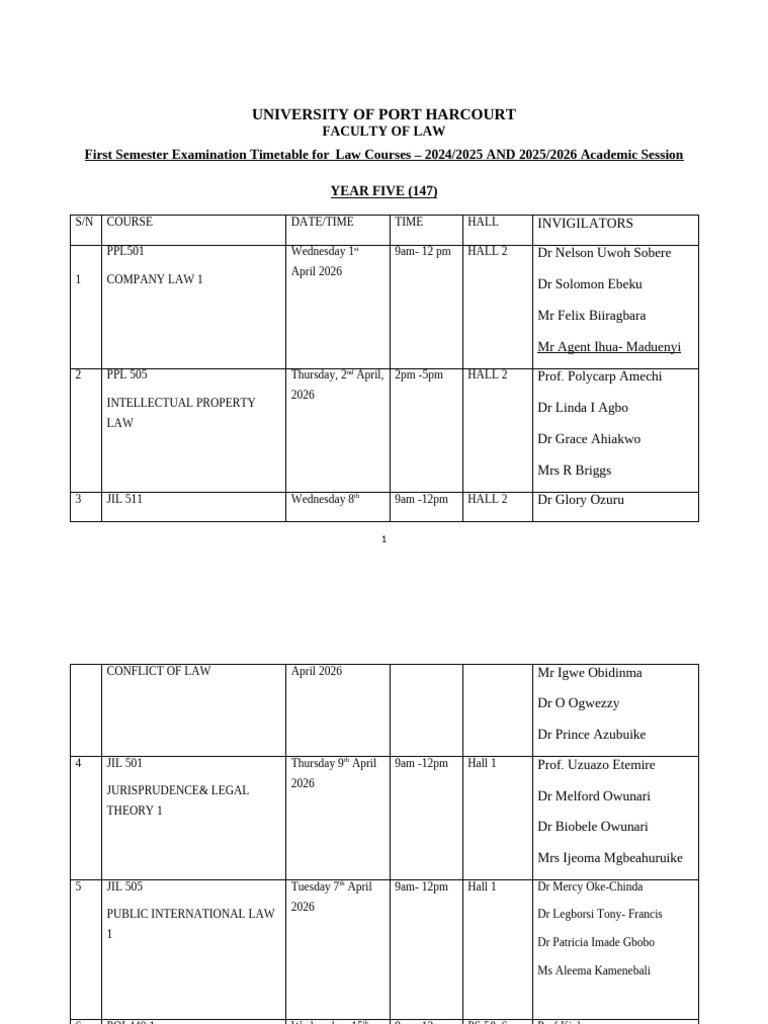 First Semester 2025 and 2026 Exam Table of- Copy | PDF | Justice ...
