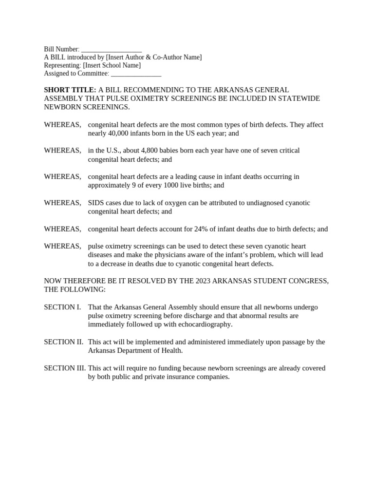 2025 ACTAA Student Congress Sample Bill | PDF