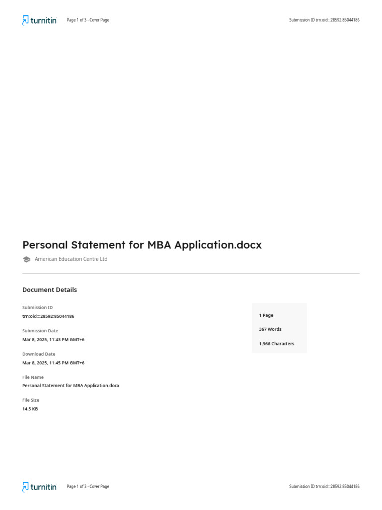Personal Statement for MBA Application | PDF | Supply Chain | Turnitin
