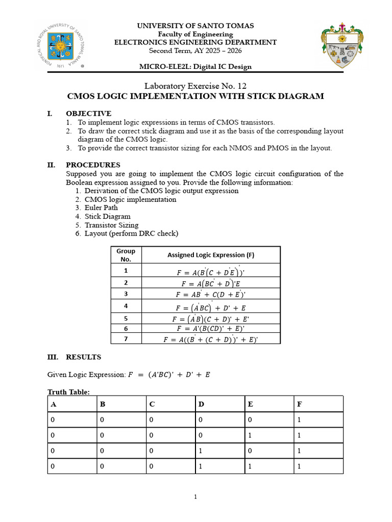 Laboratory Exercise No. 12 - CMOS Logic Implementation.docx | PDF ...