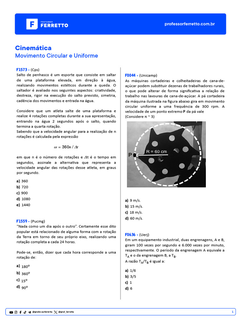 Física-Cinemática-Movimento Circular e Uniforme-Simplificado | PDF ...