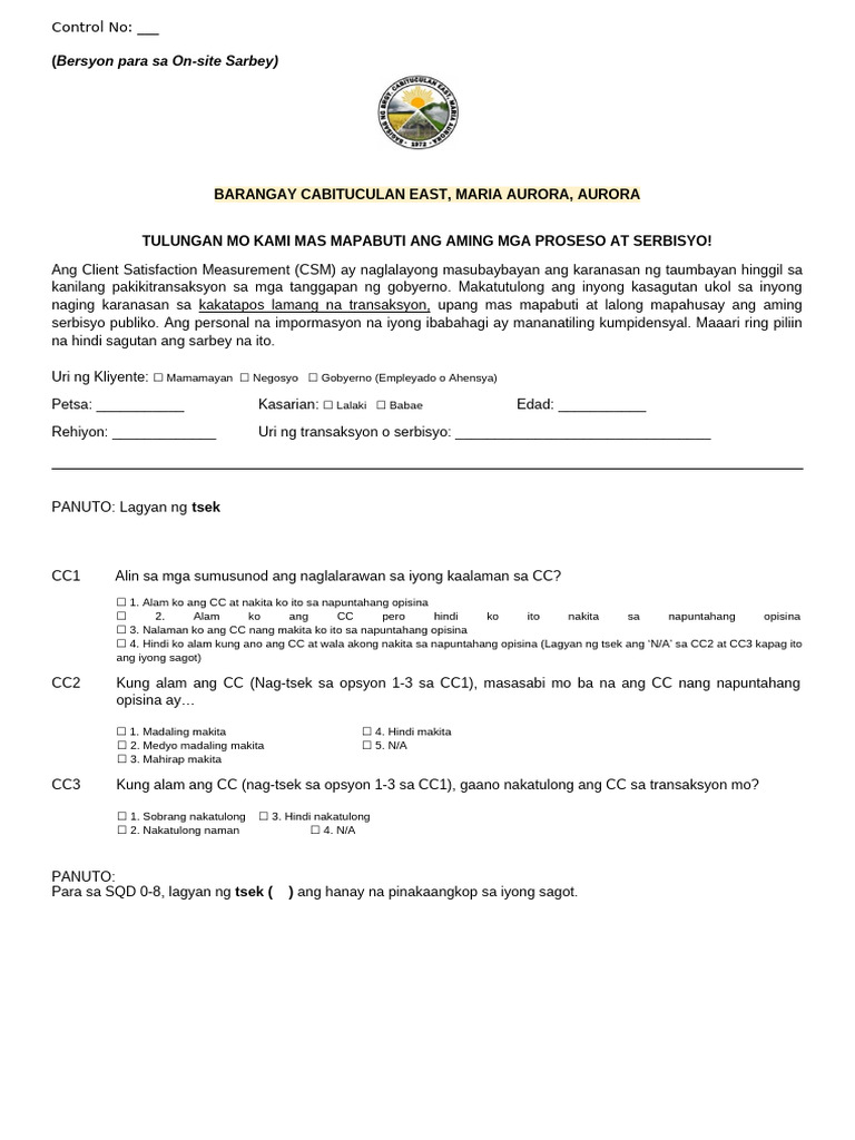Annex a.ii . CSM Questionnaire v2 TAGALOG 2023 v | PDF