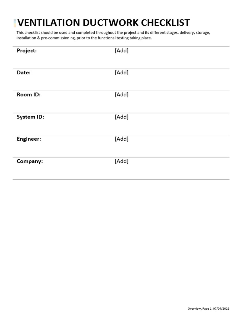 049h Ventilation Ductwork Pre Functional Checklist | PDF | Duct (Flow ...