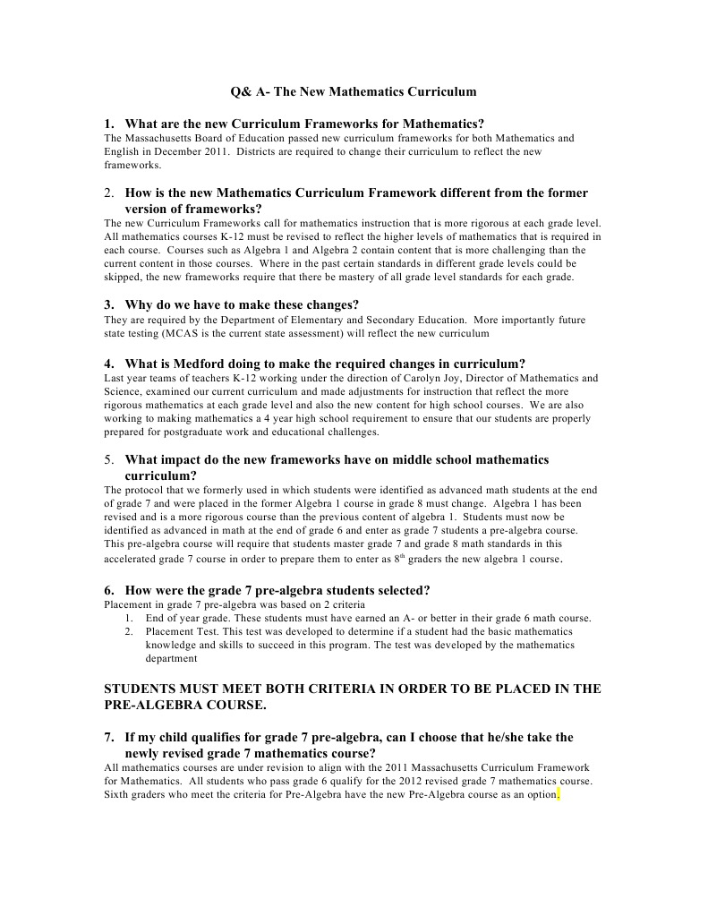 How Is The New Mathematics Curriculum Framework Different From The