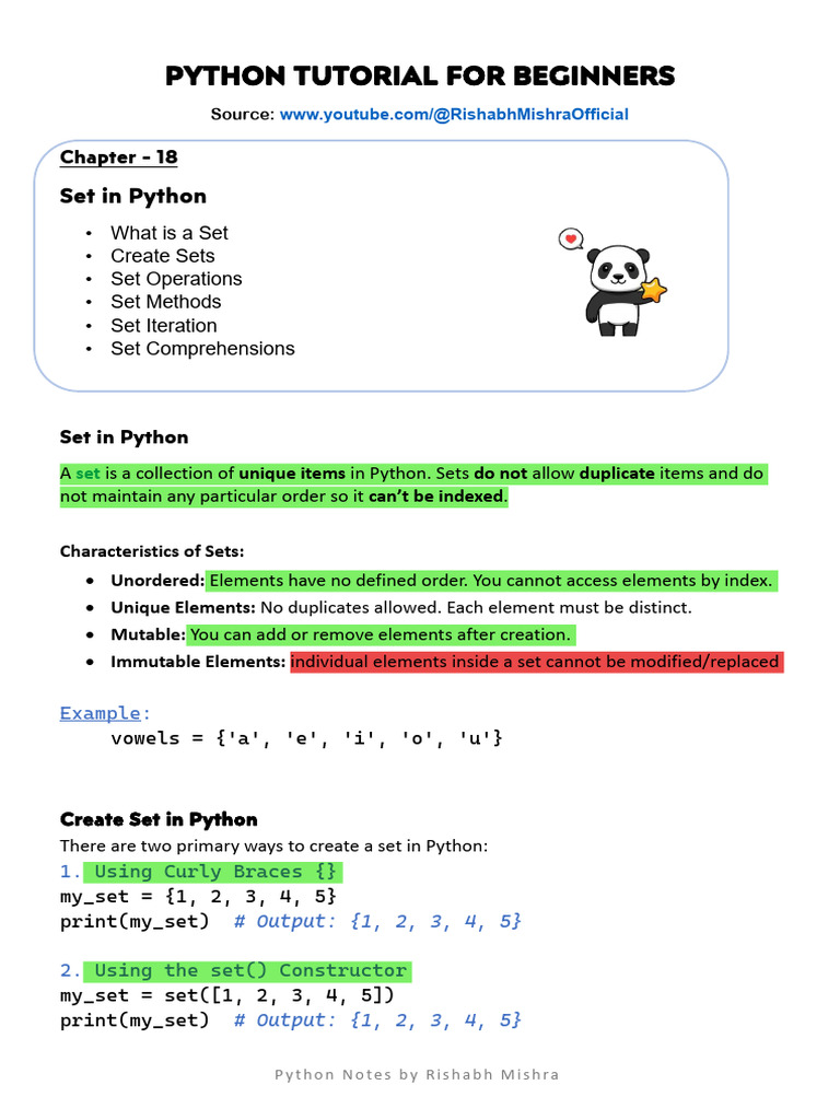 Python Notes by Rishabh Mishra Chap-18 Set | PDF | Control Flow ...