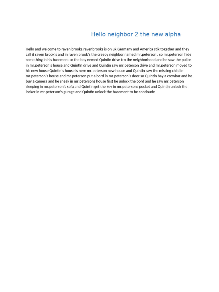 Hello Neighbor 2 the New Alpha | PDF