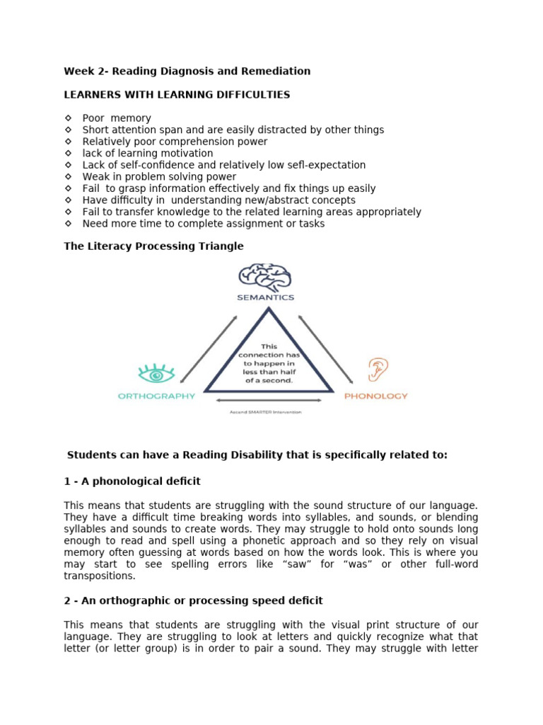 Week 2 Reading Diagnosis and Remediation | PDF | Reading Comprehension ...