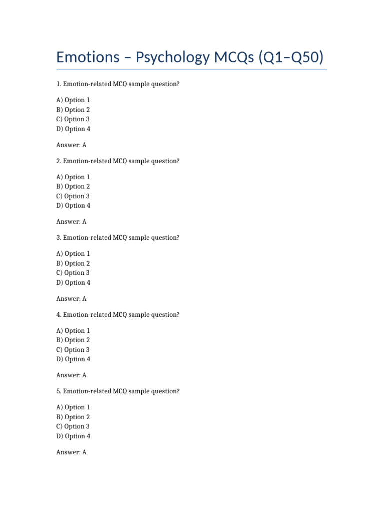Emotions MCQs | PDF | Chess Theory | Chess