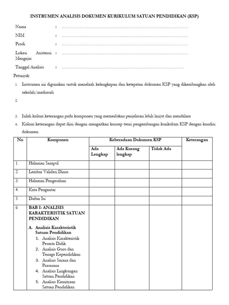 3. Instrumen Analisis Dokumen Kurikulum Satuan Pendidikan-1 | PDF