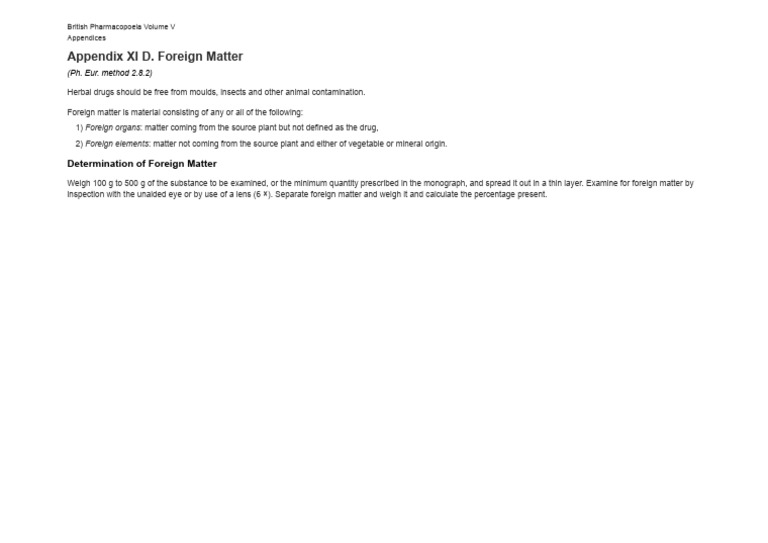 Appendix XI D. Foreign Matter | PDF