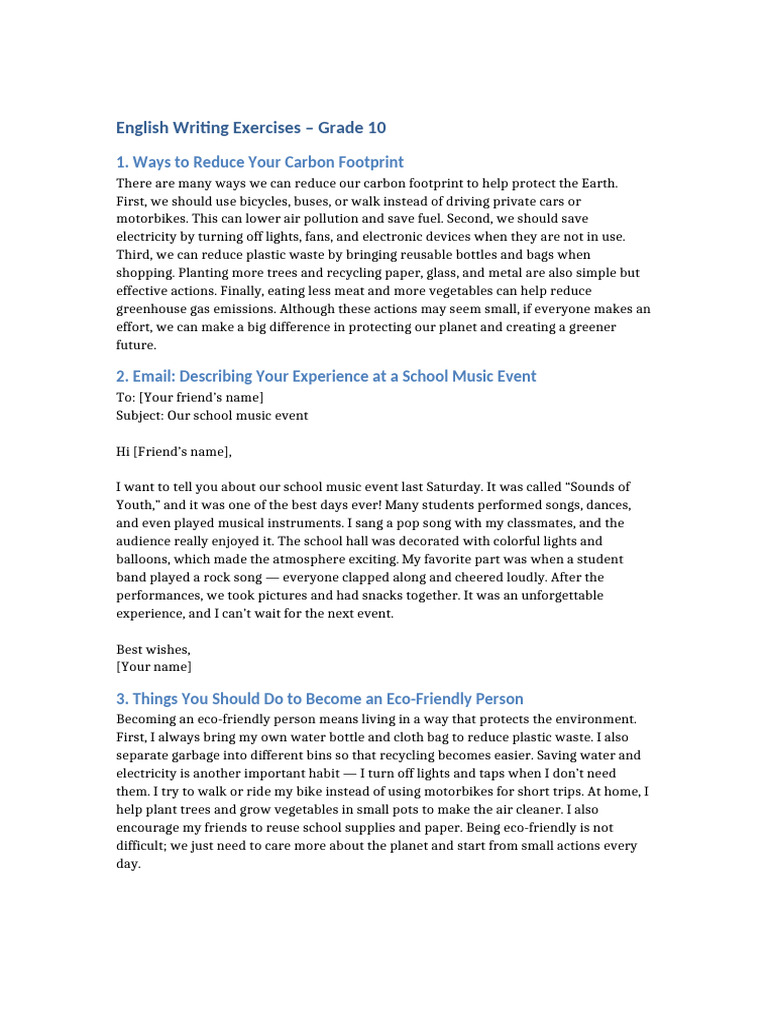 Grade10 Writing Tasks | PDF
