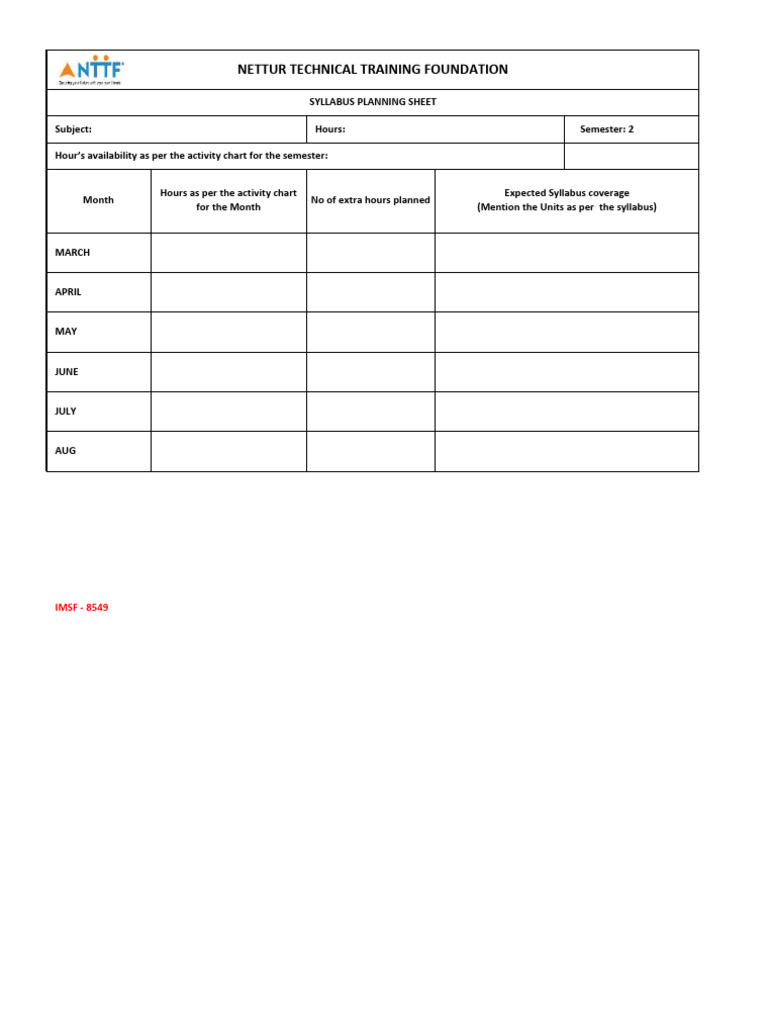 PDTD Mould Technology IMSF - 8549 Theory Subject Planning and ...
