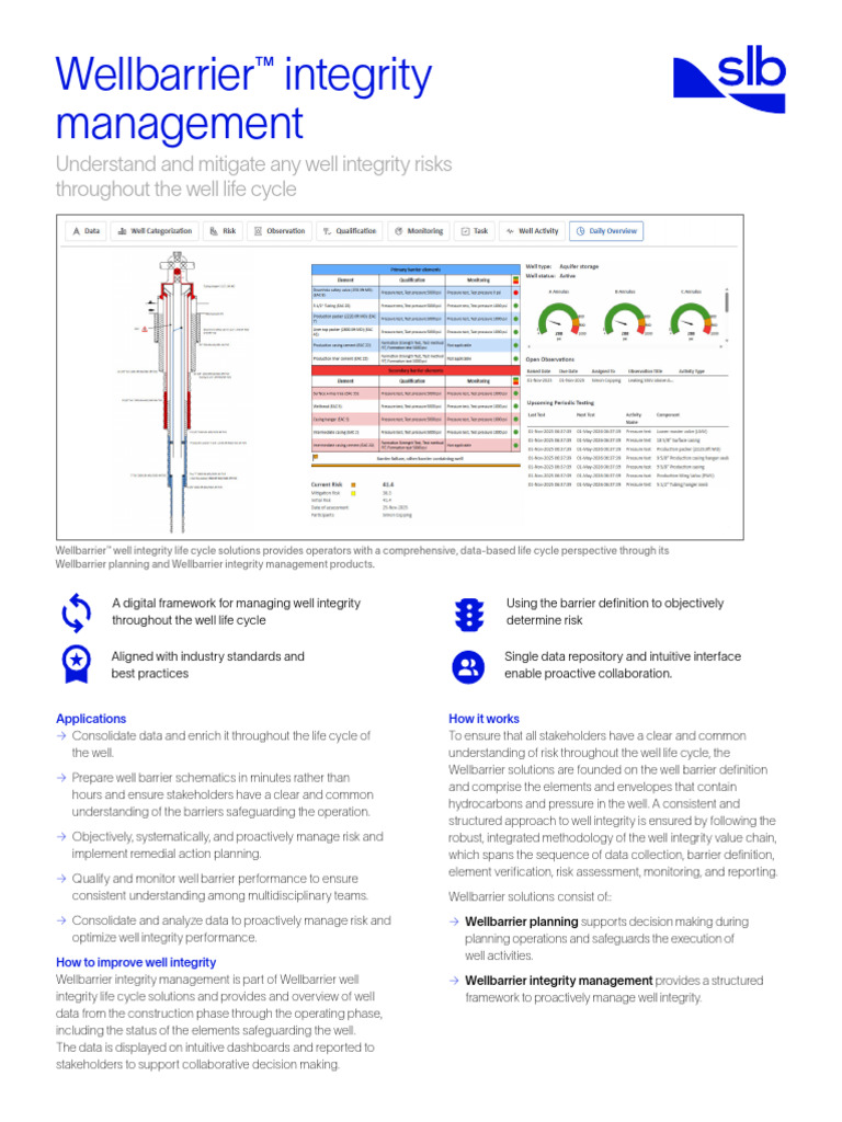 SLB Digital Drilling - Wellbarrier Integrity Management - Product Sheet ...