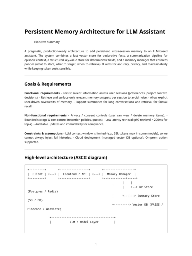 Persistent Memory Architecture for Llm Assistant — Design Doc | PDF ...