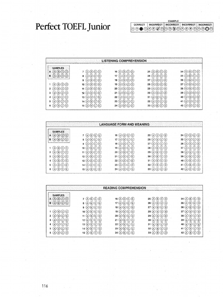 TOEFL JR Answer Sheet | PDF
