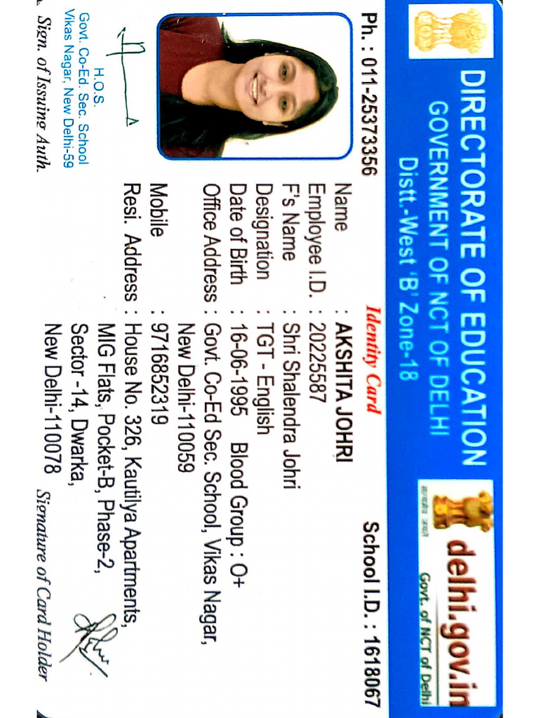 Delhi Govt ID Card | PDF