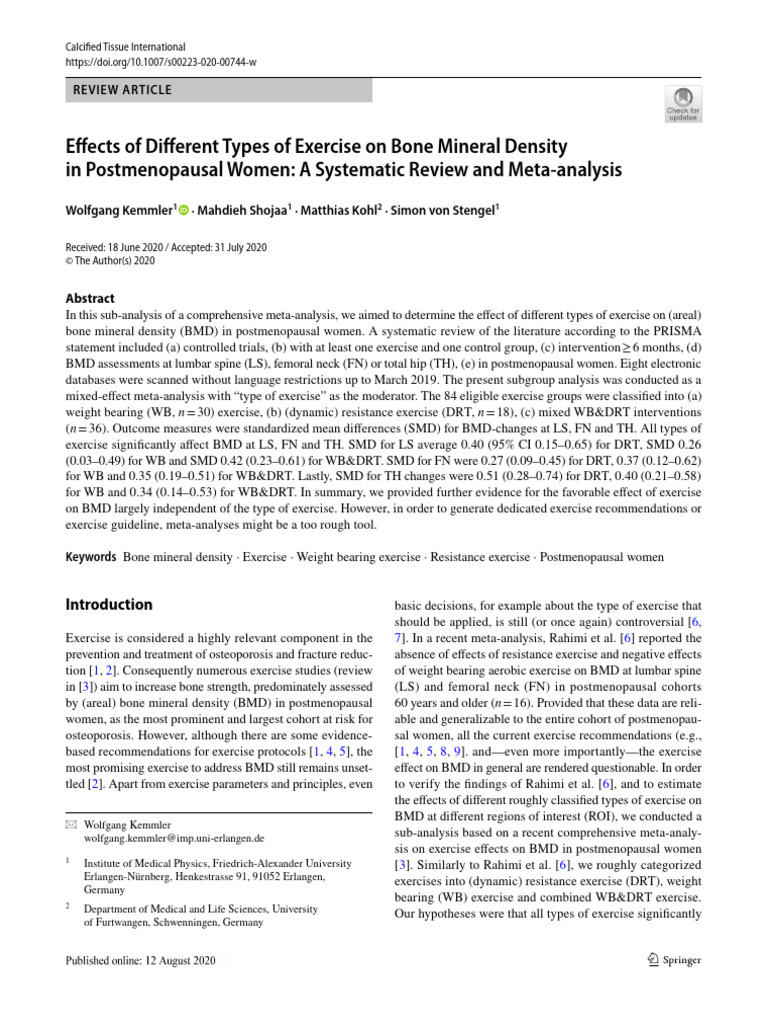 Effects of Different Types of Exercise on Bone Mineral Density | PDF ...