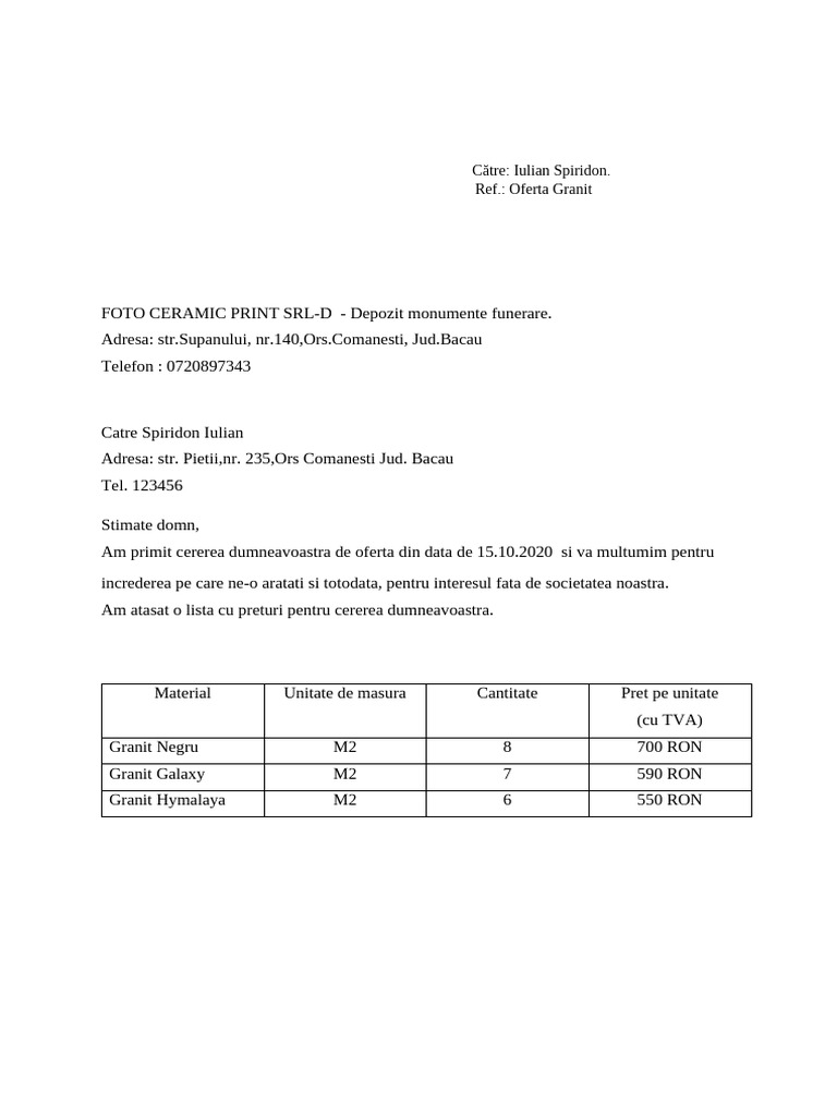 Model Raspuns Cerere Oferta | PDF