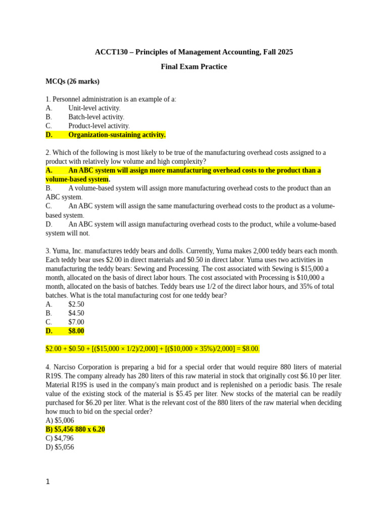 Practice Final Prep Solutions Copy | PDF | Revenue | Profit (Economics)
