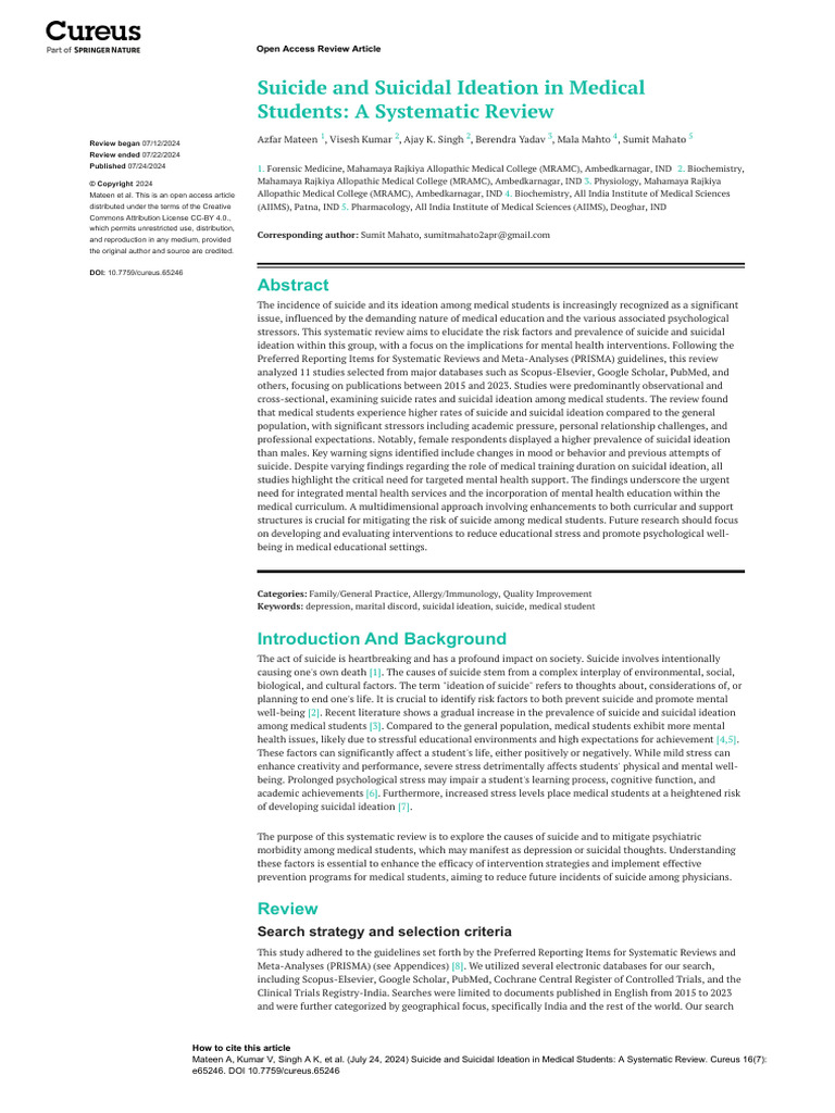 cureus-0016-00000065246 | PDF | Systematic Review | Mental Health