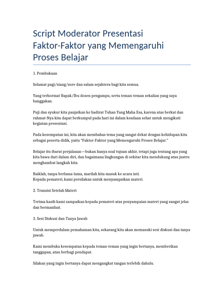 Script Moderator Presentasi | PDF