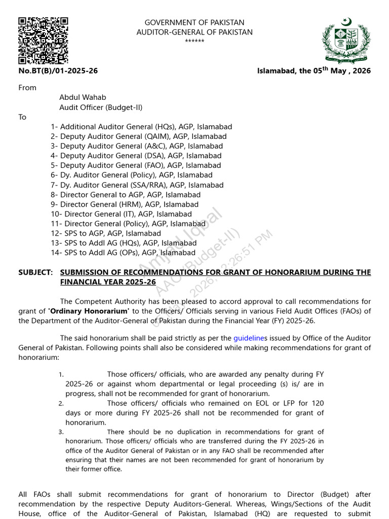 Honorarium 2025-26 05-05-2026 | PDF